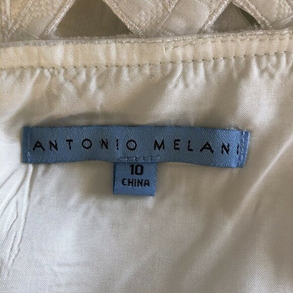 Antonio Melani Women's Size 10 Ivory Sheath Lined Dress Lattice Beaded Neckline - Picture 6 of 12